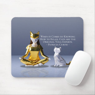 Mousepad Origami Gold Foil Yoga Meditando Mulher-Gato