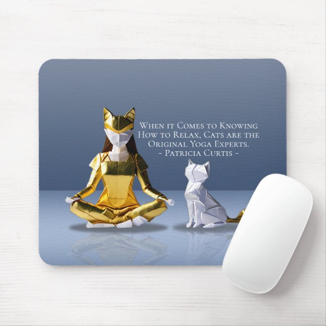 Mousepad Origami Gold Foil Yoga Meditando Mulher-Gato (Com mouse)
