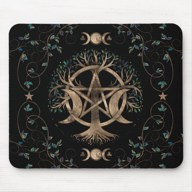 Mousepad Ornamento da Lua Pentagrama em Árvore da Vida (Frente)