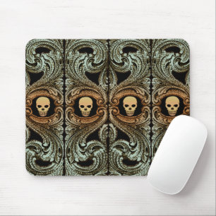 Mousepad Ornamento do verde prudente do gótico com crânio