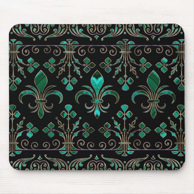 Mousepad Ornamento Fleur-de-lis Malachite Green (Frente)