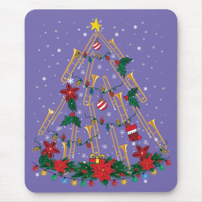 Mousepad Ornamentos de Árvore de Natal Trombone Banda de Mú (Frente)