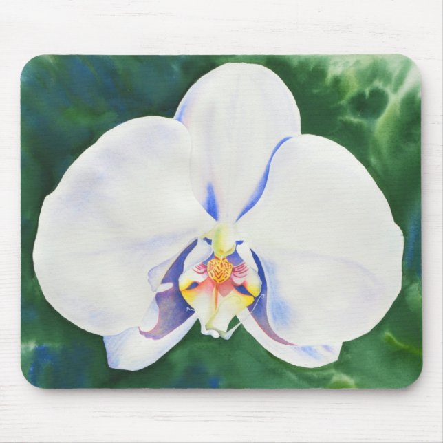 Mousepad Orquídea branca floral tropical aquosa elegante (Frente)