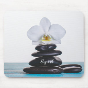 Mousepad Orquídea Branca,Pedras Zen Terapeuta