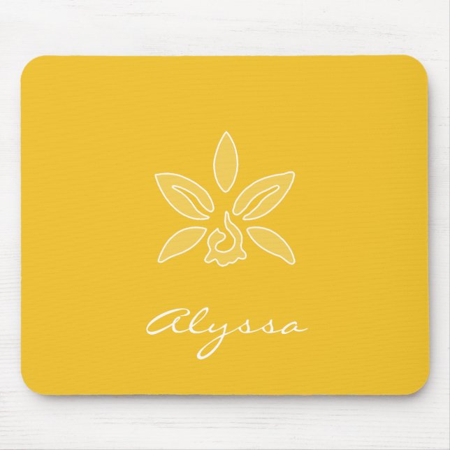 Mousepad Orquídea Elegante Flor Amarelo Rico Simples Com No (Frente)
