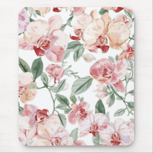 Mousepad Orquídea Prado Aquarela Floral Sonrosado Botânico