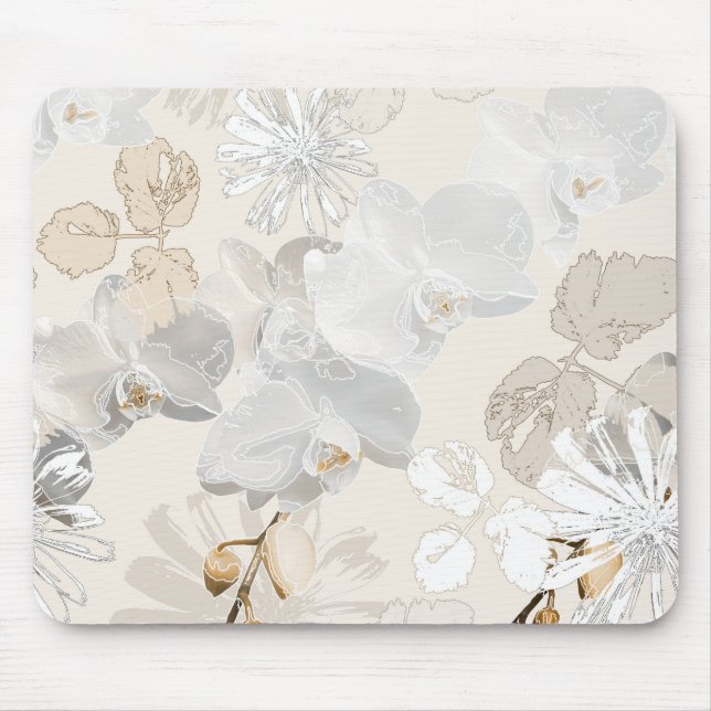 Mousepad Orquídeas brancas sobre um creme leve (Frente)