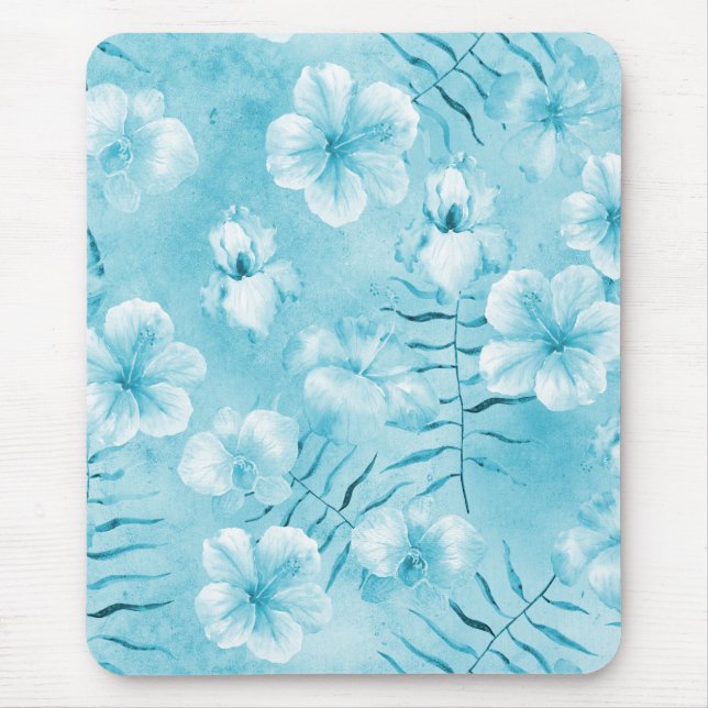 Mousepad Orquídeas Brancas Tropicais de Aqua Hibiscus Flora (Frente)