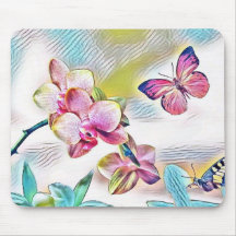 Orquídeas, flores e borboletas cor-de-rosa