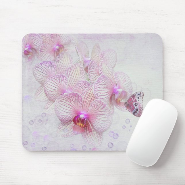 Mousepad Orquídeas Rosa e Borboleta (Com mouse)