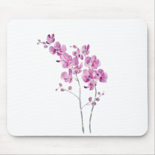 Mousepad orquídeas roxas, rosadas, cor d'água e tinta