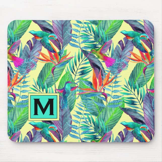 Mousepad Os colibris da aguarela | adicionam sua inicial (Frente)