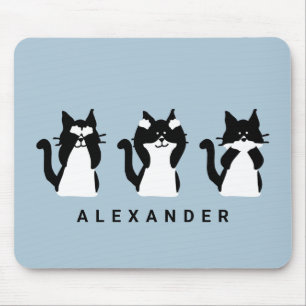 Mousepad Os gatos brancos pretos três gatinhos sábios
