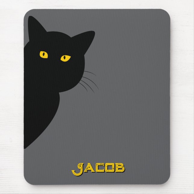 Mousepad Os olhos amarelos, o gato preto te cumprimentando (Frente)