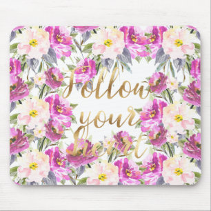 Mousepad Os rosas cor-de-rosa da aguarela seguem seu