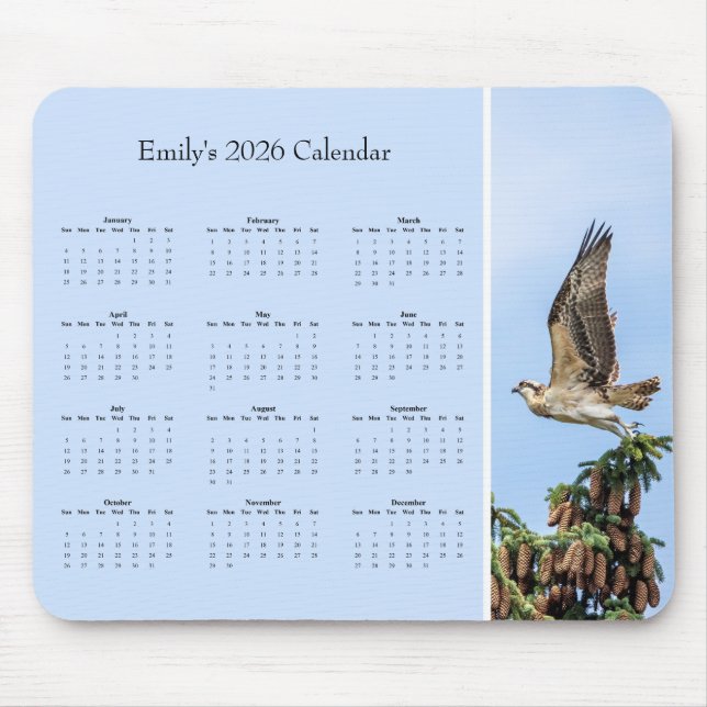 Mousepad Osprey - Customizable full year 2026 calendar (Frente)
