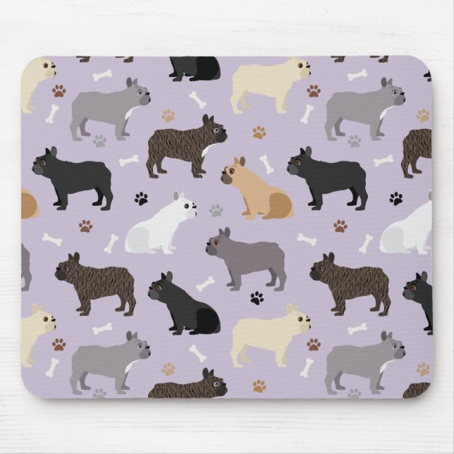 Mousepad Ossos do Buldogue Francês e patas Roxo (Frente)