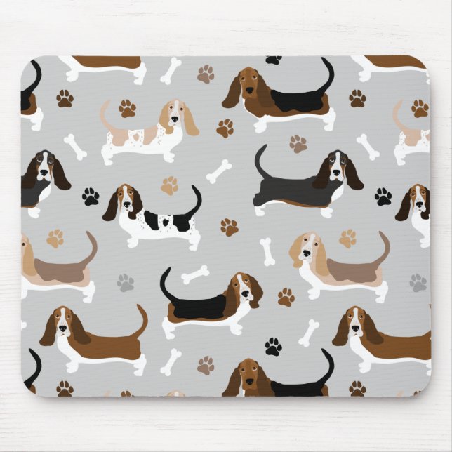 Mousepad Ossos do Cachorro do Cachorro-Basset e Pedras (Frente)
