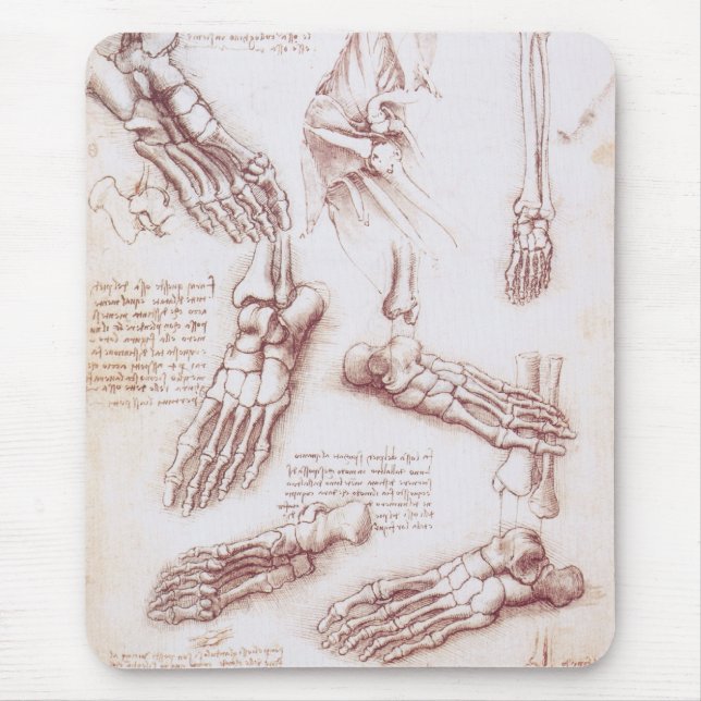 Mousepad Ossos do Pé da Anatomia Humana de Leonardo da Vinc (Frente)