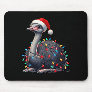 Mousepad Ostrich Christmas Luzes Engraçadas Santa Hat Feliz