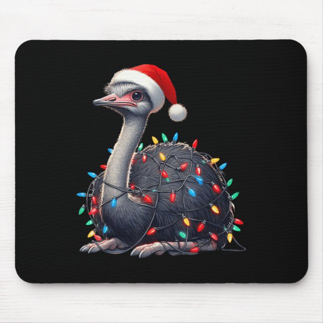 Mousepad Ostrich Christmas Luzes Engraçadas Santa Hat Feliz (Frente)