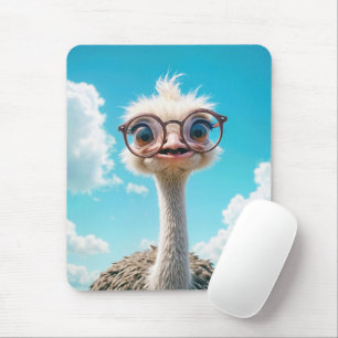 Mousepad Ostrich Vestindo óculos grandes