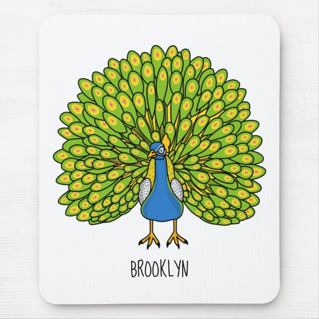 Mousepad Ótima ilustração de pássaro pavão brilhante (Frente)