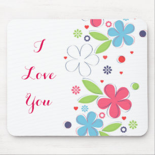 Mousepad Ótima ilustração romântica de flores "Eu te am