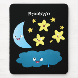 Mousepad Ótimas estrelas cantoras, lua e desenhos em nuvem