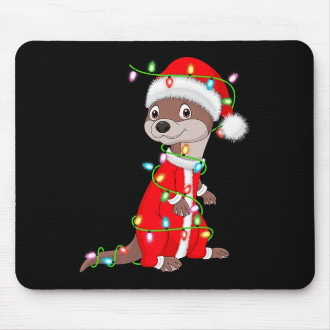 Mousepad Otter Christmas Lights Santa Costume Cute Animal X (Frente)