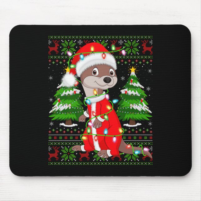 Mousepad Otter Christmas Lights Santa Costume Ugly Xmas Swe (Frente)