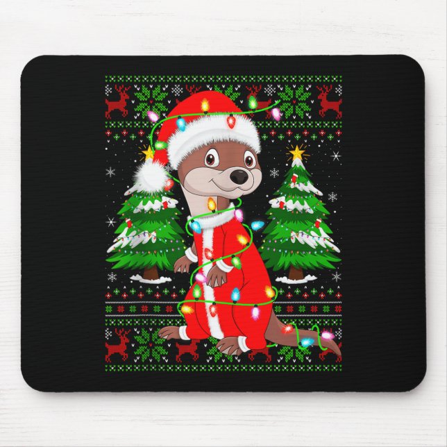 Mousepad Otter Christmas Lights Santa Costume Ugly Xmas Swe (Frente)