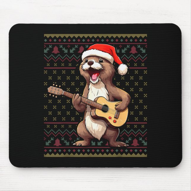 Mousepad Otter Christmas Ugly Shirts Otter Playing Guitar X (Frente)