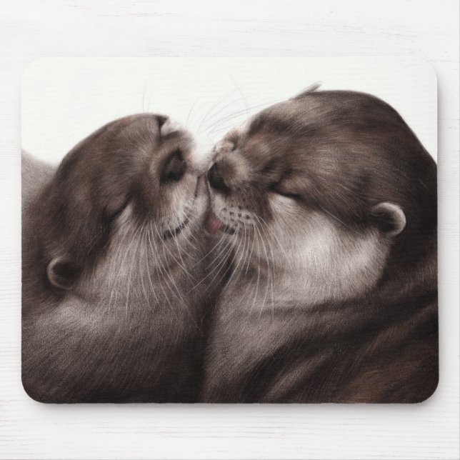 Mousepad Otters Pintados à Mão - Momento Mais Tender Arte S (Frente)