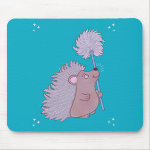 Mousepad Ouriço com Dente-de-Leão Fofa Arte Popular da Na
