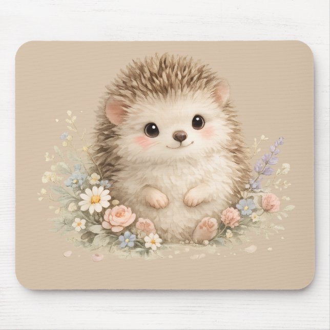 Mousepad ouriço europeu adorável jardim  (Frente)