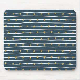 Mousepad Ouro Branco Azul Estrelas e Listras