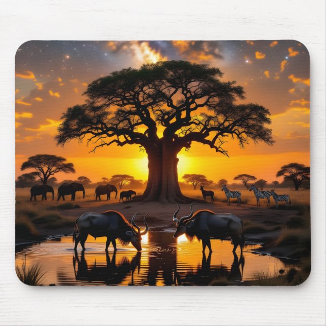 Mousepad Ouro de água cósmica Buraco Sunset (Frente)