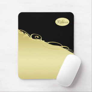 Mousepad Ouro de luxo decorativo em ouro e preto, Monograma