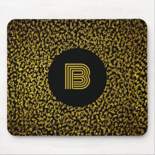 Mousepad Ouro de monograma moderno preto