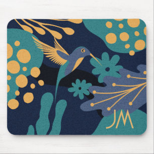Mousepad Ouro de safra, pássaros azuis e turquesas