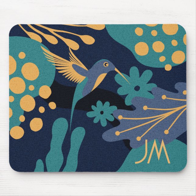 Mousepad Ouro de safra, pássaros azuis e turquesas (Frente)