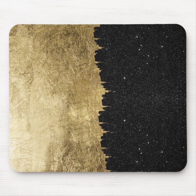 Mousepad Ouro do falso & Brushstrokes pretos da noite (Frente)