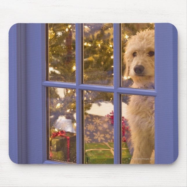 Mousepad Ouro Doodle com vista para fora da porta de vidro  (Frente)