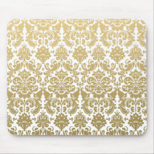Mousepad Ouro e cor damasco elegante branca