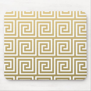 Mousepad Ouro elegante e teste padrão chave grego branco