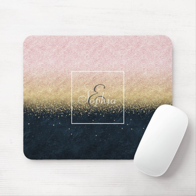 Mousepad Ouro esfarelado elegante e design de confete azul  (Com mouse)