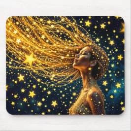 Mousepad Ouro estrelado moda bela moça brilhando céu