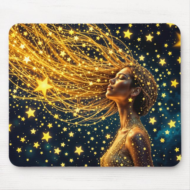 Mousepad Ouro estrelado moda bela moça brilhando céu (Frente)
