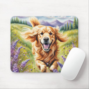 Mousepad Ouro Feliz Retriever No Campo Da Lavanda